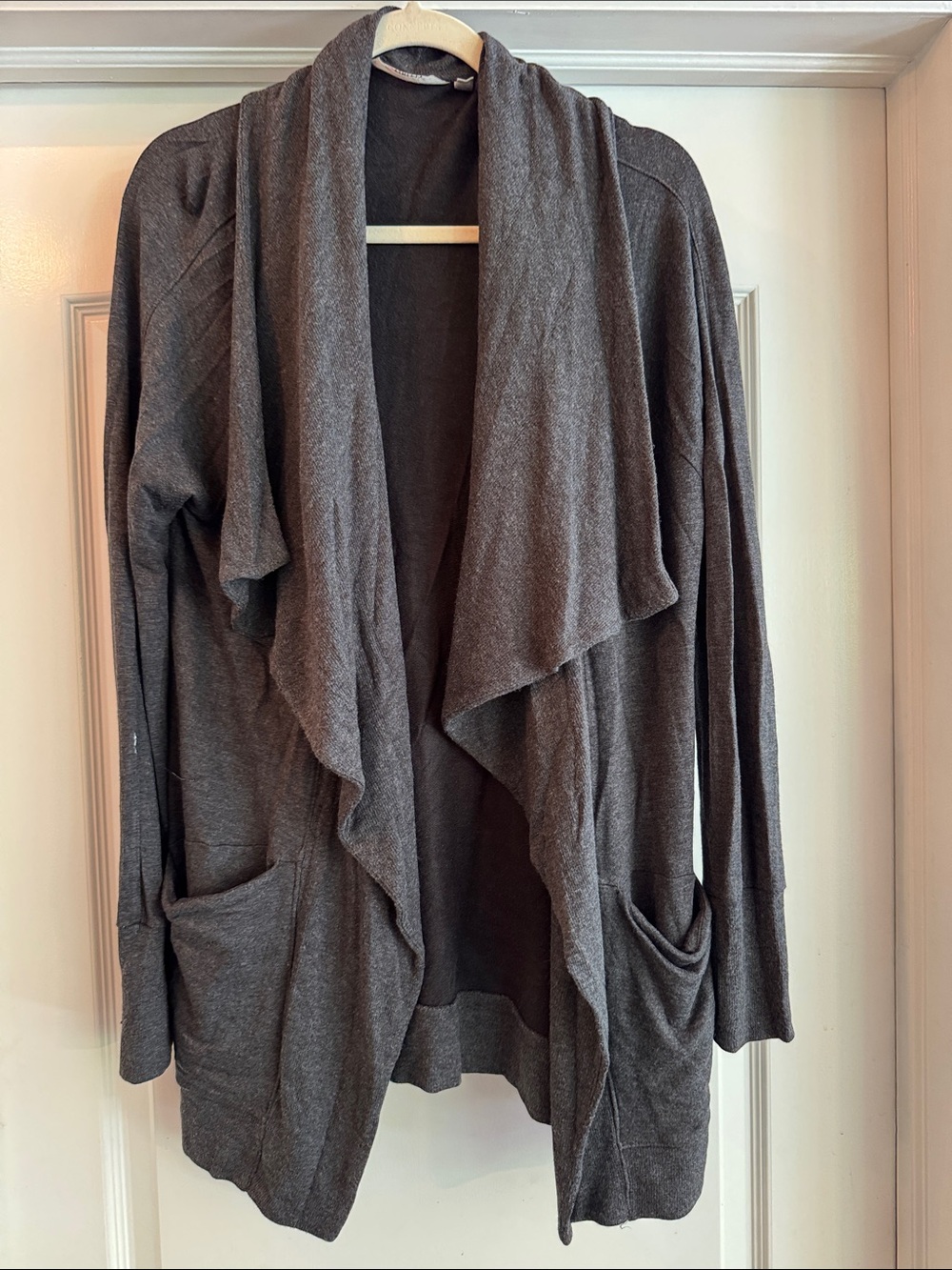 ATHLETA Women's Charcoal Gray Draped Open-Front Cardigan Wrap